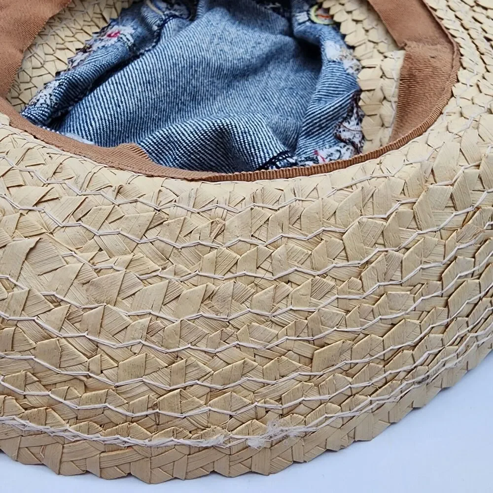 Vintage 90s Looney Tunes Denim Straw Sun Hat One Size Tweety Mom USA Acme 1991